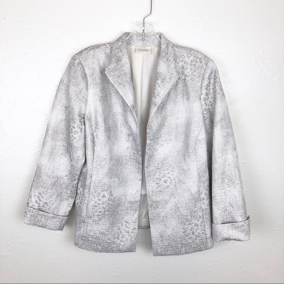 Chico's Jackets & Blazers - NWOT Chico’s‎ White Silver Metallic Blazer M (1)